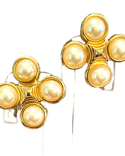 SWAROVSKI Authentic Faux Pearl (swan) Gold finish clip on earrings 1980s