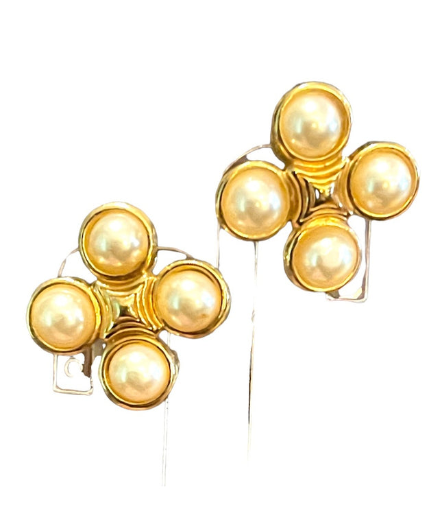 SWAROVSKI Authentic Faux Pearl (swan) Gold finish clip on earrings 1980s