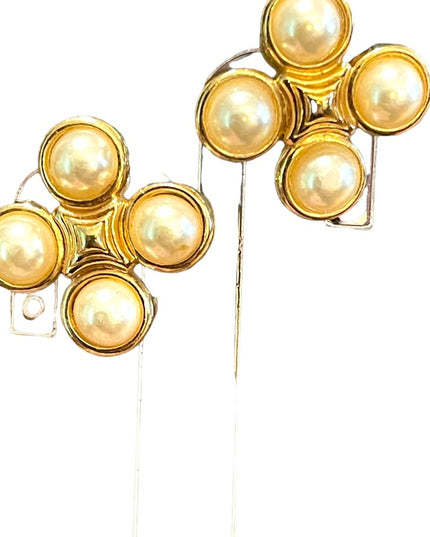 SWAROVSKI Authentic Faux Pearl (swan) Gold finish clip on earrings 1980s