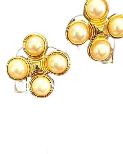 SWAROVSKI Authentic Faux Pearl (swan) Gold finish clip on earrings 1980s