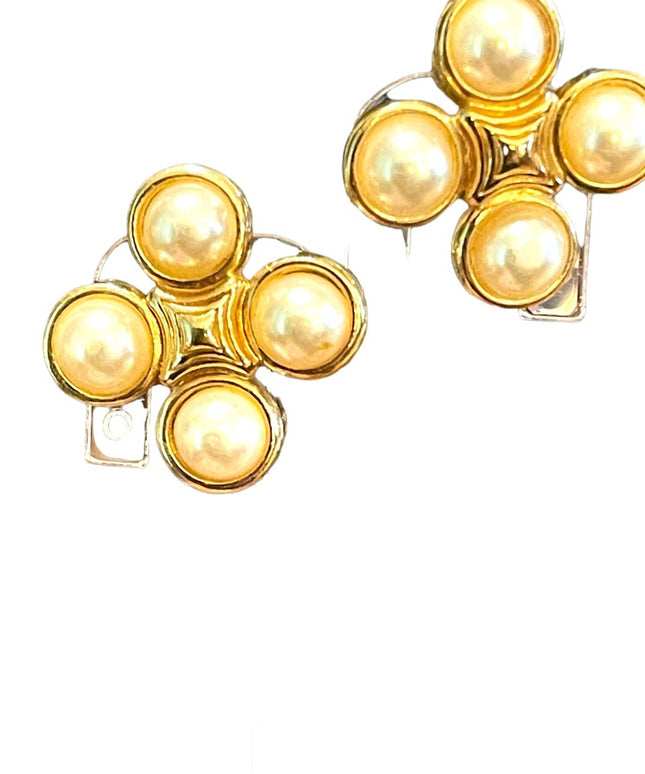 SWAROVSKI Authentic Faux Pearl (swan) Gold finish clip on earrings 1980s