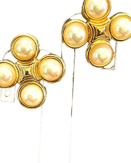 SWAROVSKI Authentic Faux Pearl (swan) Gold finish clip on earrings 1980s