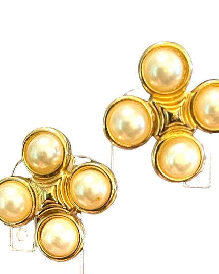 SWAROVSKI Authentic Faux Pearl (swan) Gold finish clip on earrings 1980s