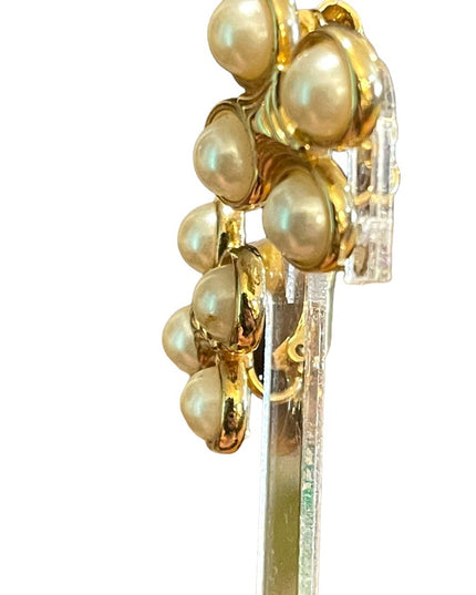 SWAROVSKI Authentic Faux Pearl (swan) Gold finish clip on earrings 1980s