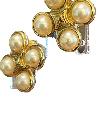 SWAROVSKI Authentic Faux Pearl (swan) Gold finish clip on earrings 1980s