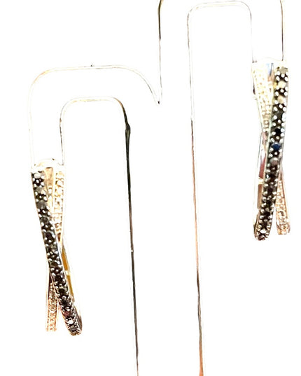 Sterling silver  black & white REAL diamond fancy dangle hoop earrings