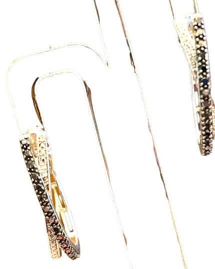 Sterling silver  black & white REAL diamond fancy dangle hoop earrings