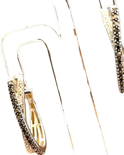 Sterling silver  black & white REAL diamond fancy dangle hoop earrings