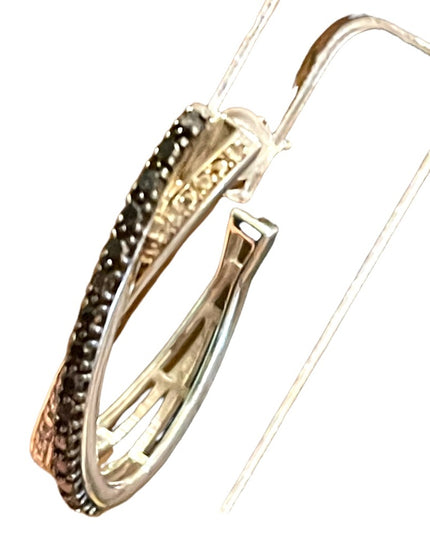 Sterling silver  black & white REAL diamond fancy dangle hoop earrings