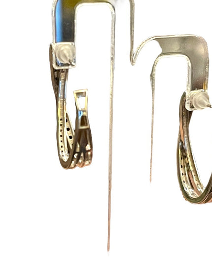 Sterling silver  black & white REAL diamond fancy dangle hoop earrings