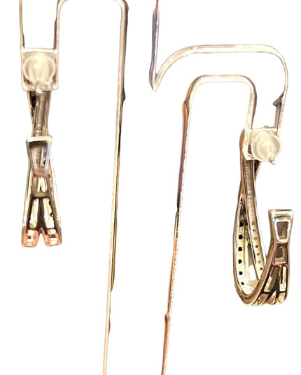 Sterling silver  black & white REAL diamond fancy dangle hoop earrings