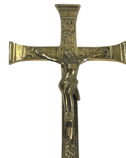 Vintage 1950s Solid brass HEAVY Catholic Crucifix Wall hanging Etched