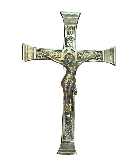 Vintage 1950s Solid brass HEAVY Catholic Crucifix Wall hanging Etched