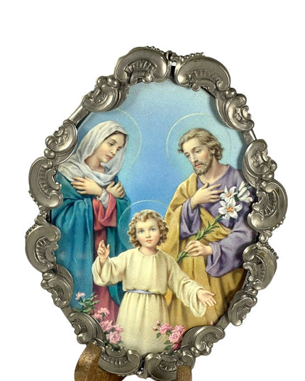 Vintage Jesus Plaque, Mary Joseph Jesus, Religious Art, Holy Family wall hanging
