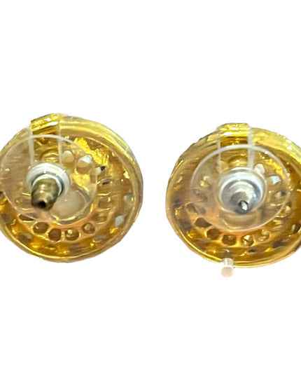 Vintage gold finish faux pearl rhinestone crystal round pierced earrings