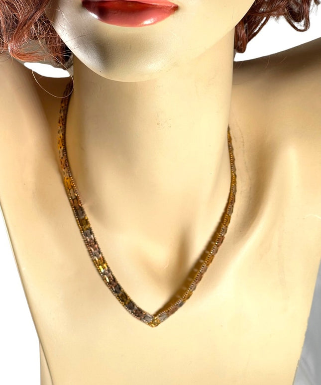 Sterling silver 925 Italy Riccio Tri color heavy Chevron necklace