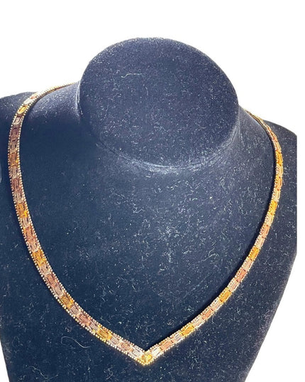 Sterling silver 925 Italy Riccio Tri color heavy Chevron necklace