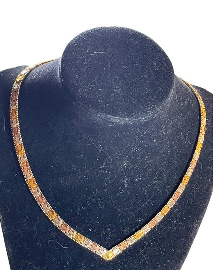 Sterling silver 925 Italy Riccio Tri color heavy Chevron necklace