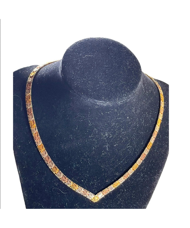 Sterling silver 925 Italy Riccio Tri color heavy Chevron necklace