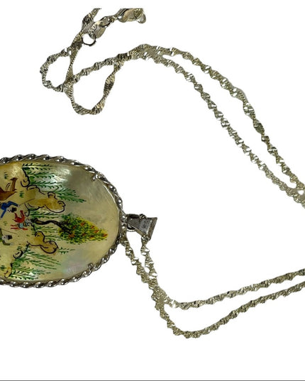 Vintage 1920s Persian STORY sterling silver 925 Hand painted MOP pearl shell