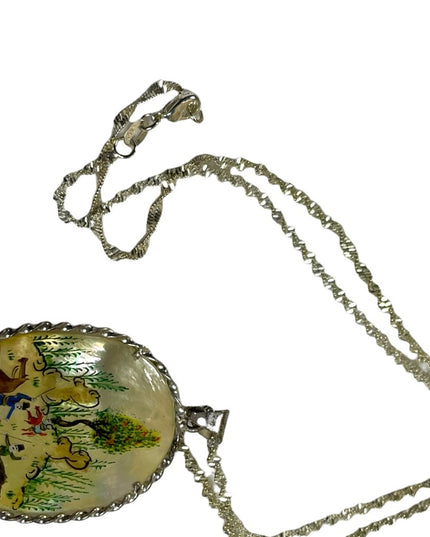 Vintage 1920s Persian STORY sterling silver 925 Hand painted MOP pearl shell