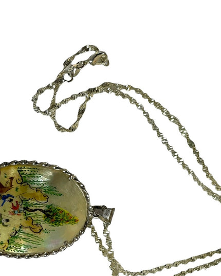 Vintage 1920s Persian STORY sterling silver 925 Hand painted MOP pearl shell