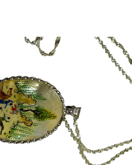 Vintage 1920s Persian STORY sterling silver 925 Hand painted MOP pearl shell