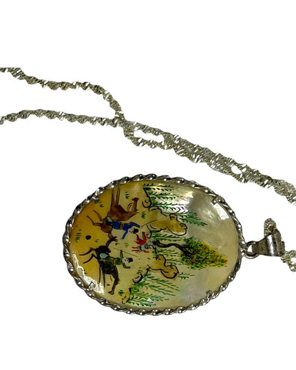 Vintage 1920s Persian STORY sterling silver 925 Hand painted MOP pearl shell