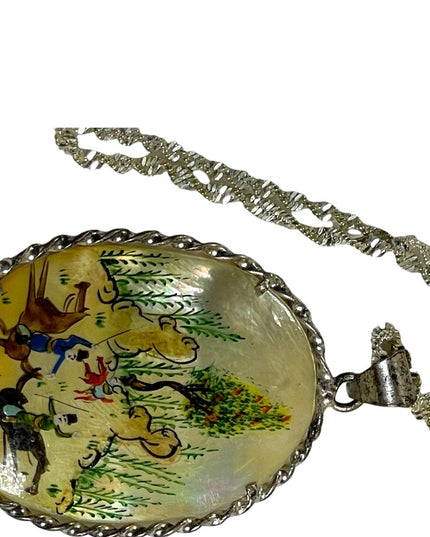 Vintage 1920s Persian STORY sterling silver 925 Hand painted MOP pearl shell