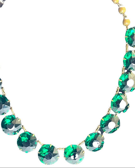 Vintage 1940s Emerald green chunky heavy crystal JULIANA style fancy necklace