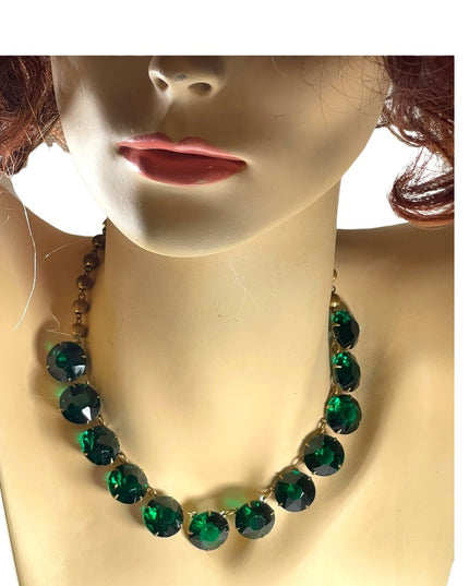 Vintage 1940s Emerald green chunky heavy crystal JULIANA style fancy necklace