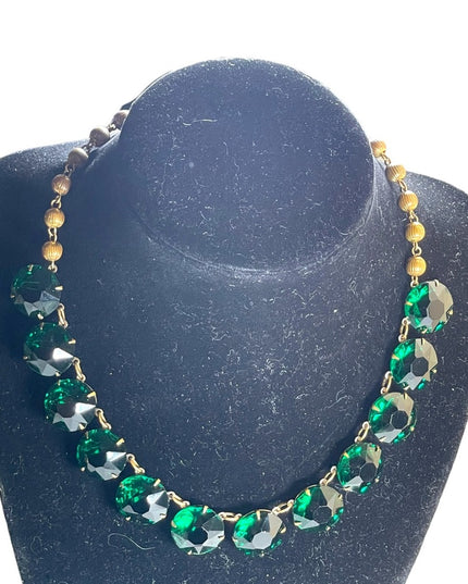 Vintage 1940s Emerald green chunky heavy crystal JULIANA style fancy necklace