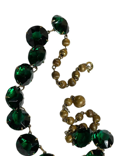 Vintage 1940s Emerald green chunky heavy crystal JULIANA style fancy necklace