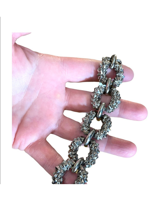 Vintage 1960s Silver nugget finish chunky heavy link bracelet