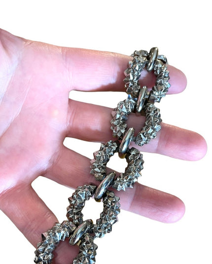 Vintage 1960s Silver nugget finish chunky heavy link bracelet