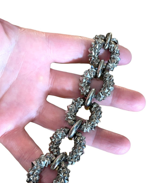 Vintage 1960s Silver nugget finish chunky heavy link bracelet