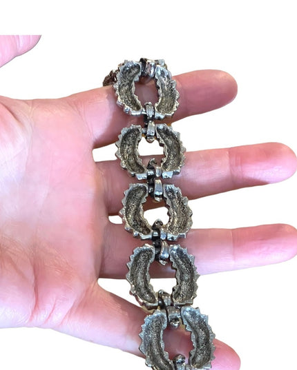 Vintage 1960s Silver nugget finish chunky heavy link bracelet
