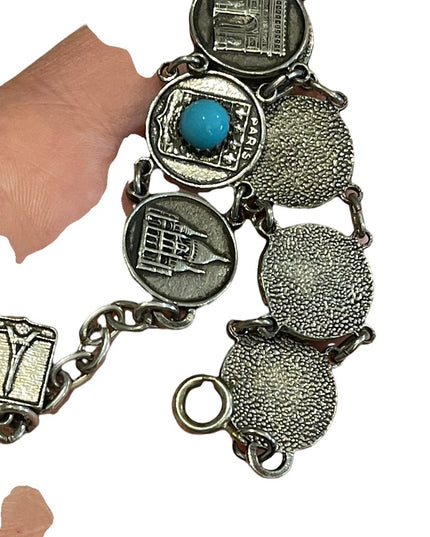Vintage silver finish torquois Eiffel Tower Paris Tour Travel bracelet Cathedral