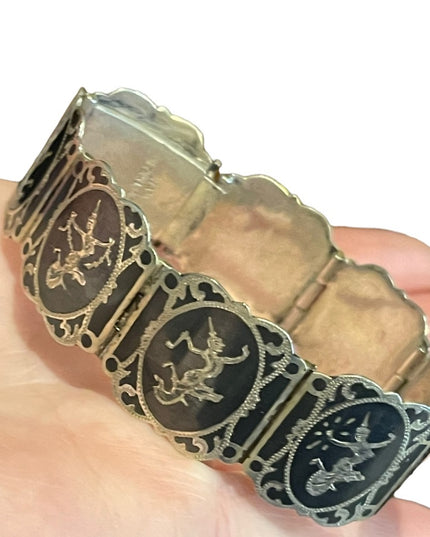 Vintage Sterling silver 925 1940s SIAM goddess enameled bracelet bangle link