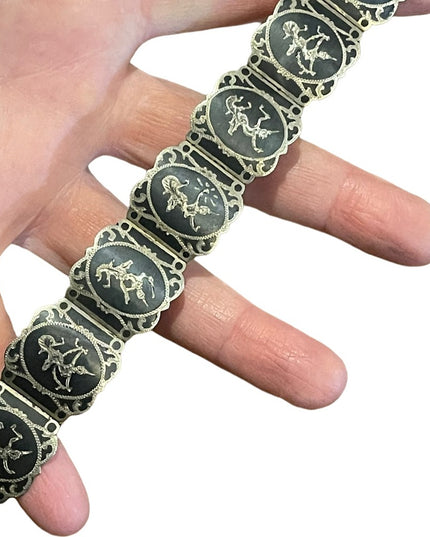 Vintage Sterling silver 925 1940s SIAM goddess enameled bracelet bangle link
