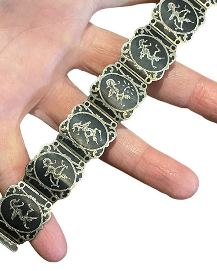 Vintage Sterling silver 925 1940s SIAM goddess enameled bracelet bangle link