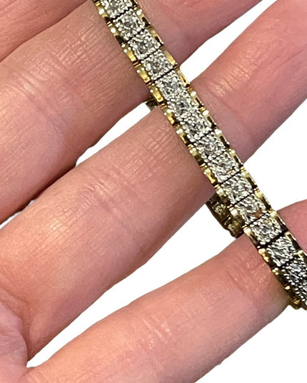 Sterling silver 925 Gold plated Diamond illusion link tennis bracelet