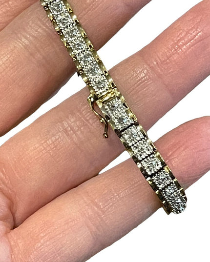 Sterling silver 925 Gold plated Diamond illusion link tennis bracelet