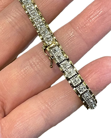Sterling silver 925 Gold plated Diamond illusion link tennis bracelet