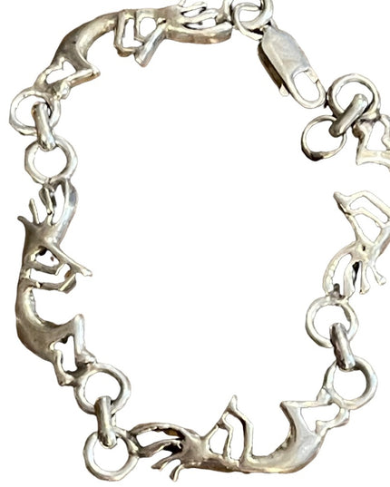 Vintage sterling silver 925 KOKOPELLI link bracelet Native Fertility symbol