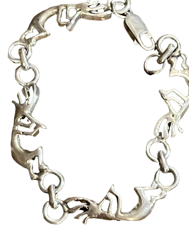 Vintage sterling silver 925 KOKOPELLI link bracelet Native Fertility symbol
