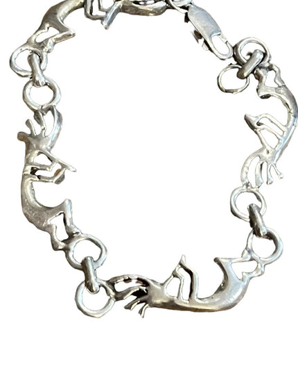 Vintage sterling silver 925 KOKOPELLI link bracelet Native Fertility symbol