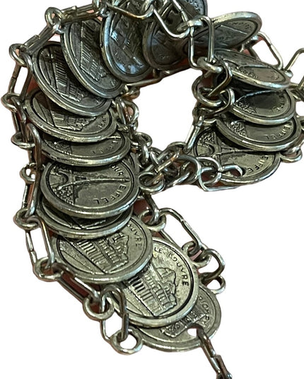 Vintage 1960s Silver Paris Eiffel Tower Travel Vacation coin link bracelet