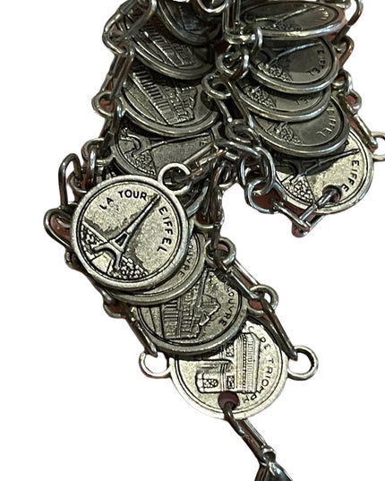 Vintage 1960s Silver Paris Eiffel Tower Travel Vacation coin link bracelet