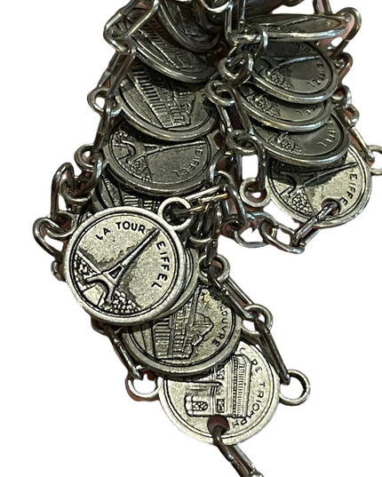 Vintage 1960s Silver Paris Eiffel Tower Travel Vacation coin link bracelet